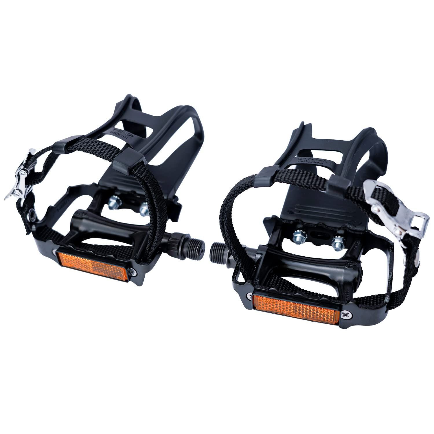 【人気商品】エクササイズ用のつま先クリップとストラップを備えたJGbikeバイクペダル屋外サイクリングと屋内エアロバイク9/16インチスピンドル合金自転車ペダルWellgo