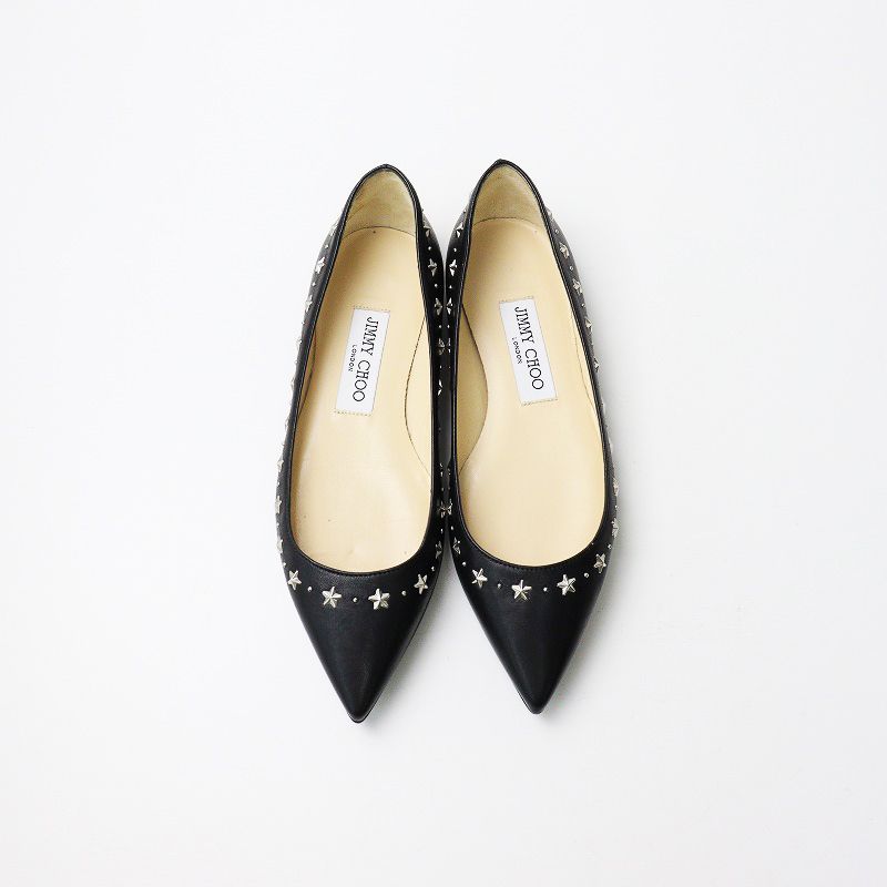 ジミーチュウ フラットパンプス スタッズ スター ブラック レザー 23.5