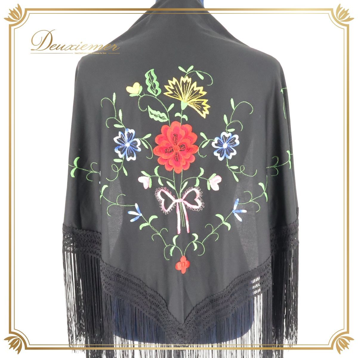 フラメンコ 衣装 シージョ ピキージョ 黒 花柄 刺繍 トライアングル