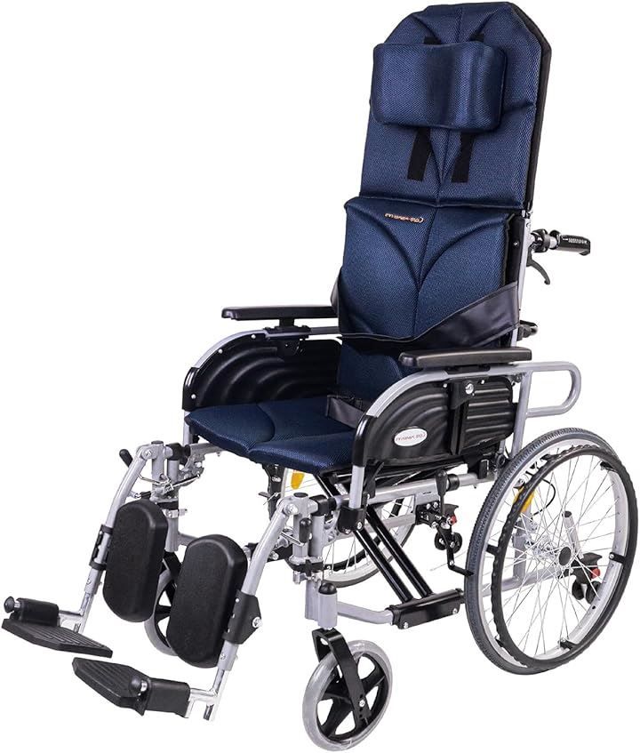 Care-parents 車椅子 リクライニング車椅子 折り畳みリクライニングチェア ハイバック自走兼用車椅子 折り畳み車いす 介護用車イス コンパクト 介助＆自走用 旅行用 外出用 通院用 青い 4624M