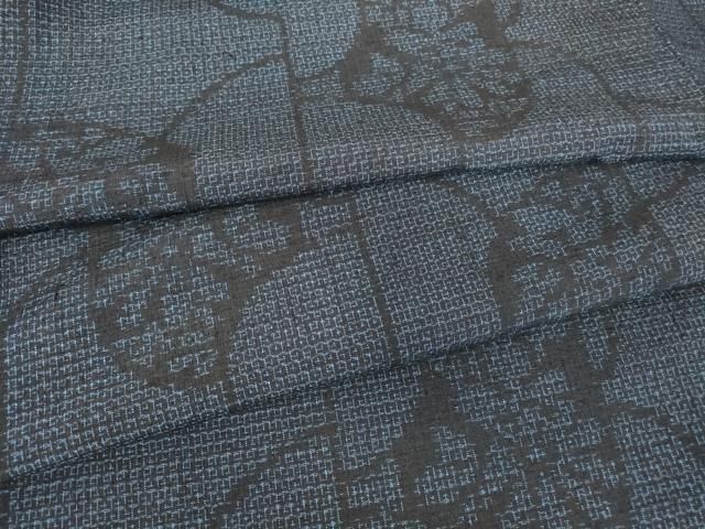 平和屋着物▽結城紬 単衣 地紙花文 80亀甲 正絹 ♥ DAAV5778az