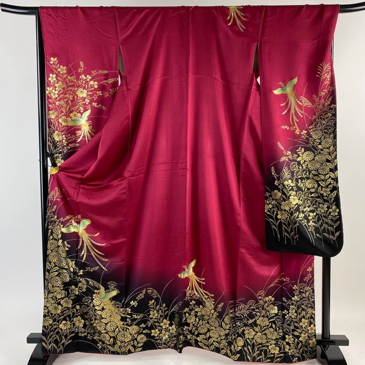 バイセル 着物 名品 振袖 薄紫 熨斗 牡丹 草花 染め分け 銀彩 正絹 袷 165cm Mサイズ ☆☆☆☆ 振袖 身丈166.5cm 裄丈67cm M 袷 御所車 牡丹 金糸 金彩 紫 正絹 秀品