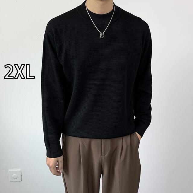 [2XL]春 コーデ メンズ 用 服 シンプル ファッション オシャレ 大人 かっこいい 大きいサイズ ストリート 紳士服 ハーフ タートルネックセーター 暖かい 黒 ハイエンド カジュアル マッチング 