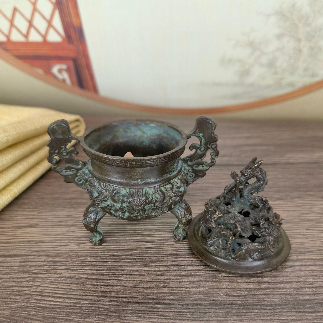 銅器 香炉 竜炉 香道具 装飾品 工芸品 置物 銅 細工 香道具 蓋置 竜紋炉 香炉 装飾品 工芸品 美術品 置物
