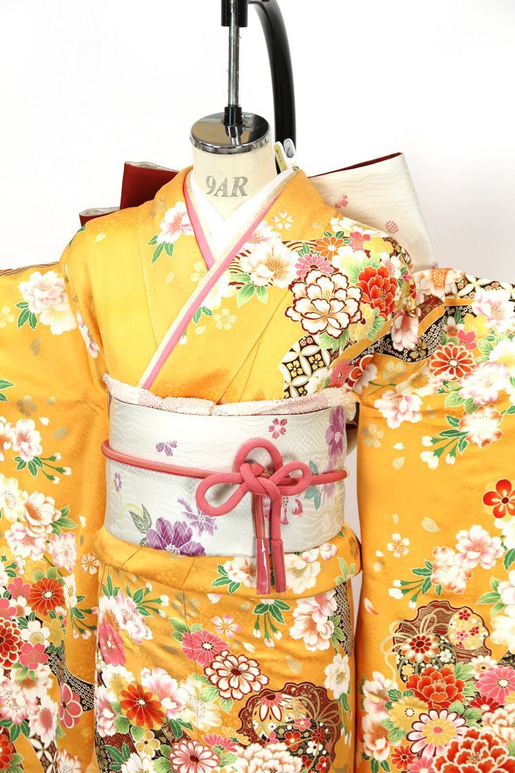 振袖フルセット 6点セット かわいい キュート オレンジ 古典 熨斗 桜