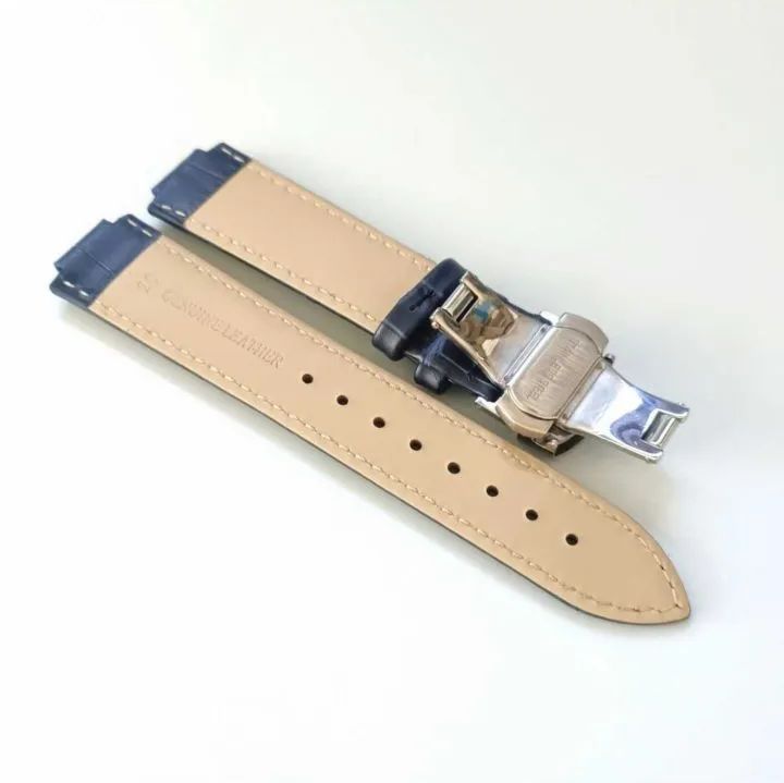 20mm 腕時計 凸型 レザーベルト ネイビーブルー Dバックル付属