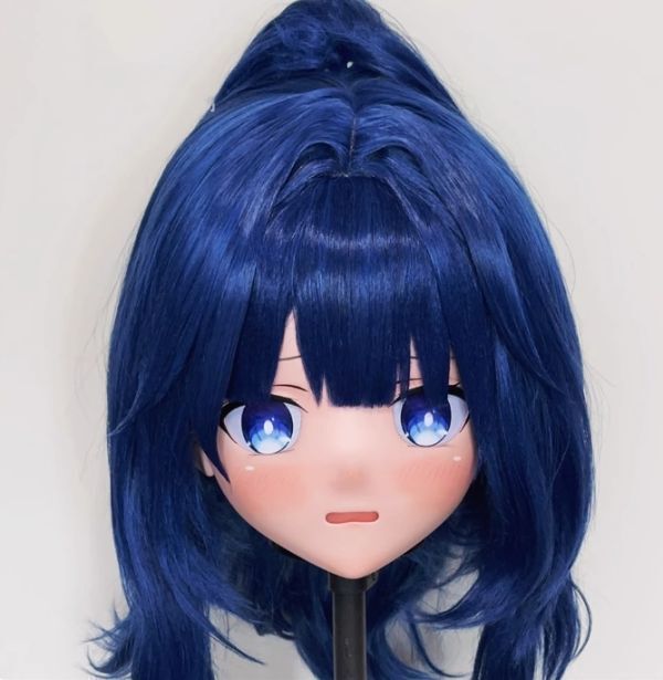 全頭マスク カツラ付き ロック付き NO.18 フルマスク ドール ヘッドロリータ人形 コスプレ マスク 変身 仮装 着ぐるみ 二次元美少女