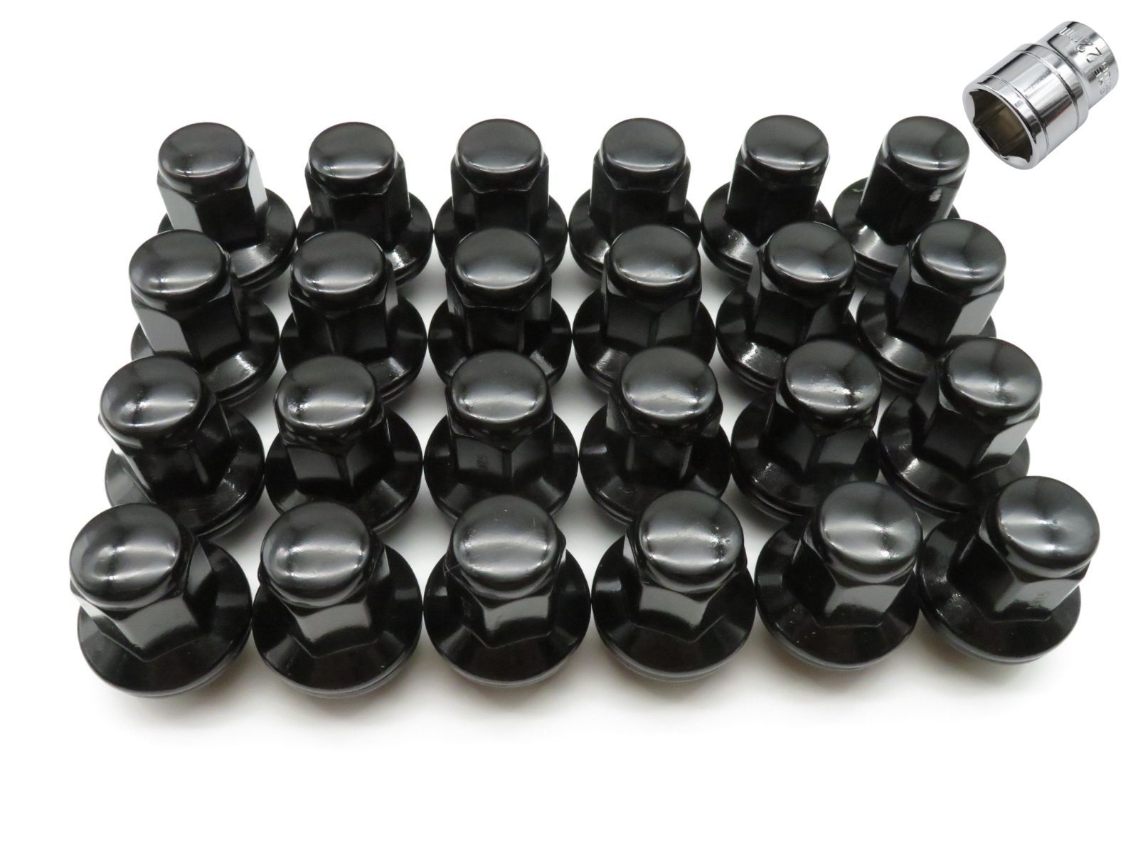 平座ナット 黒 M14 47mm 22HEX 24個 ソケット付き 差込角 12.7mm 