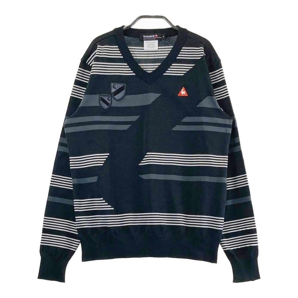 サイズ：M LE COQ GOLF ルコックゴルフ  Vネック ニットセーター ボーダー柄 ブラック系 [240101434067] ゴルフウェア メンズ ストスト サイズ：M LE COQ GOLF ルコックゴルフ Vネック ニットセーター