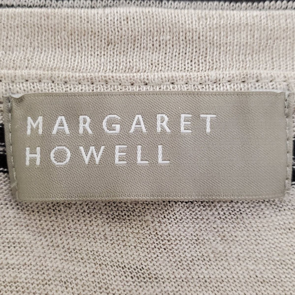 MargaretHowell(マーガレットハウエル) 半袖カットソー サイズII M レディース - グレーベージュ×黒 クルーネック/ボーダー