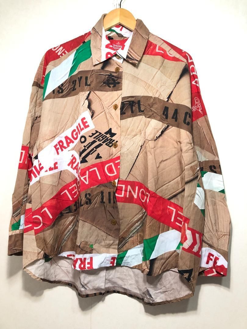 067001 vivienne westwood RED LABEL TAPE PRINT 長袖 シャツ 00レディース メンズ 16-12-841010 ヴィヴィアンウェスト リヨセルブロードMESH PRINTサックバックシャツ CAUTION TAPE
