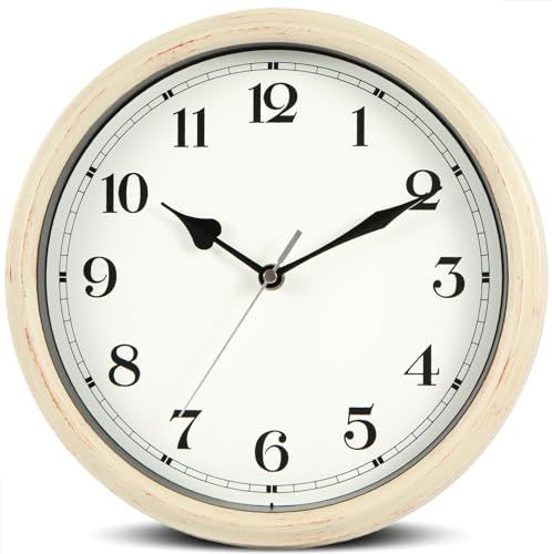ベージュ_28CM 電波：連続秒針 Nbdeal 掛け時計 電波時計 連続秒針 静音 直径28cm アナログ エアリアルレトロ ベージュ FG-887