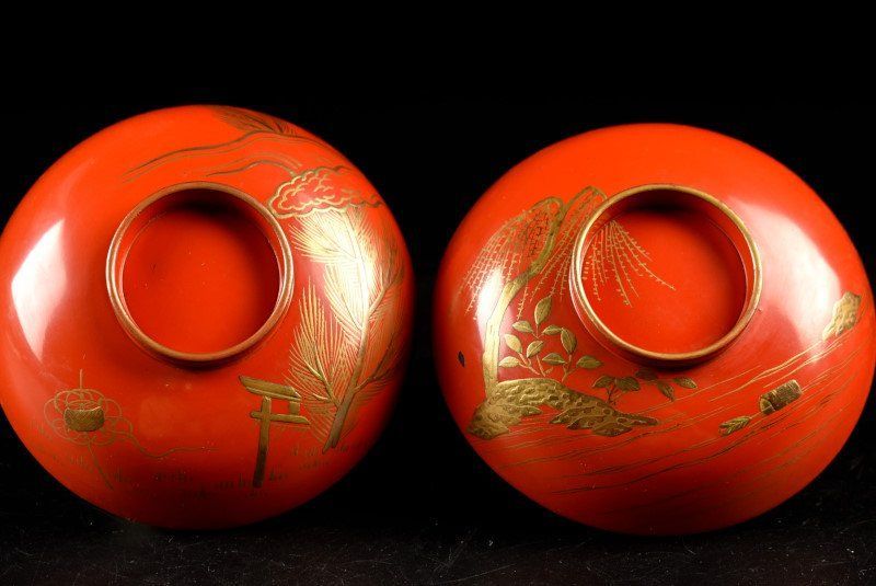 木製朱塗 絵替蒔絵