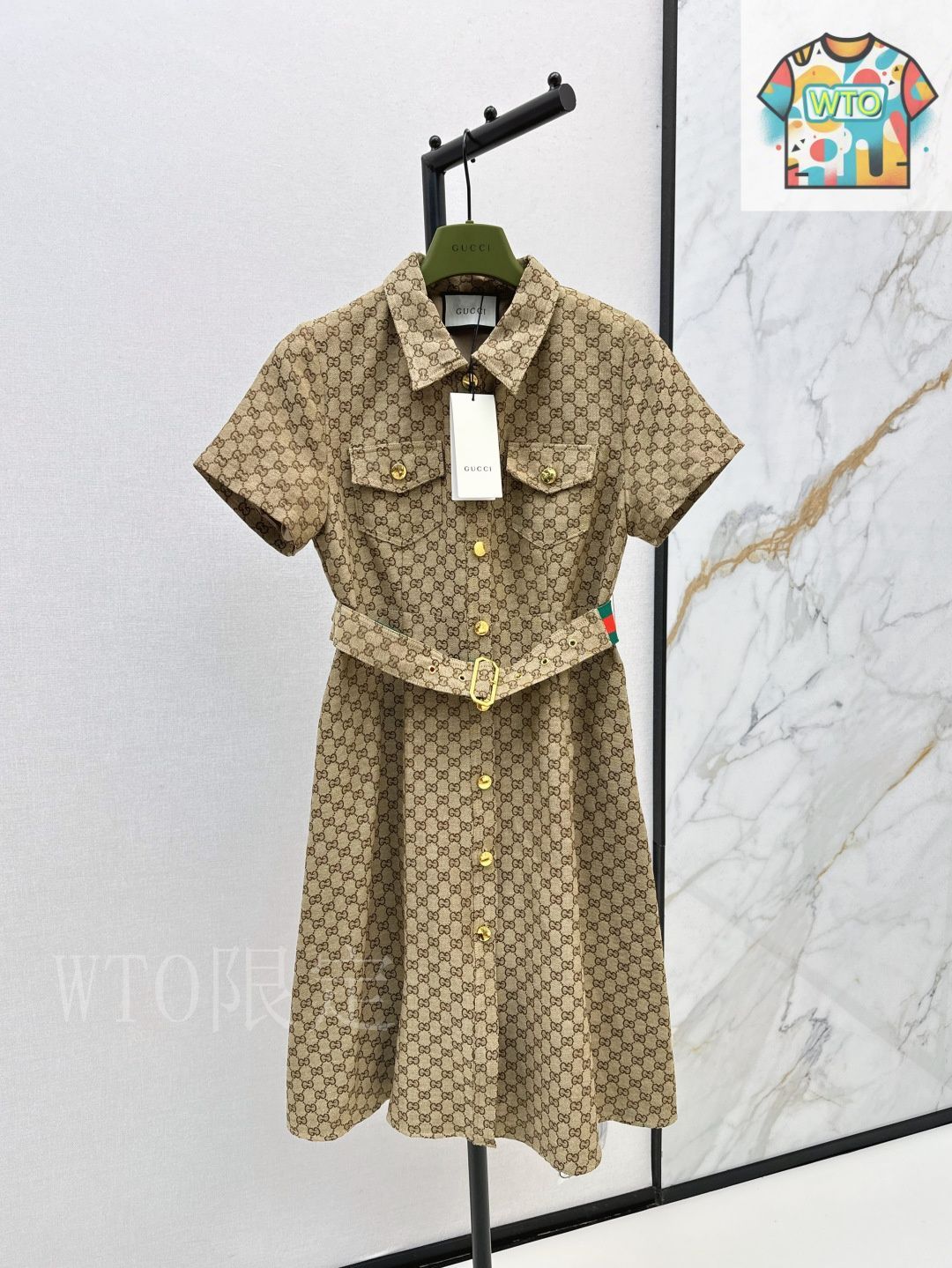 今日 GUCCI グッチ ジャガードショートスリーブワンピース01-1
