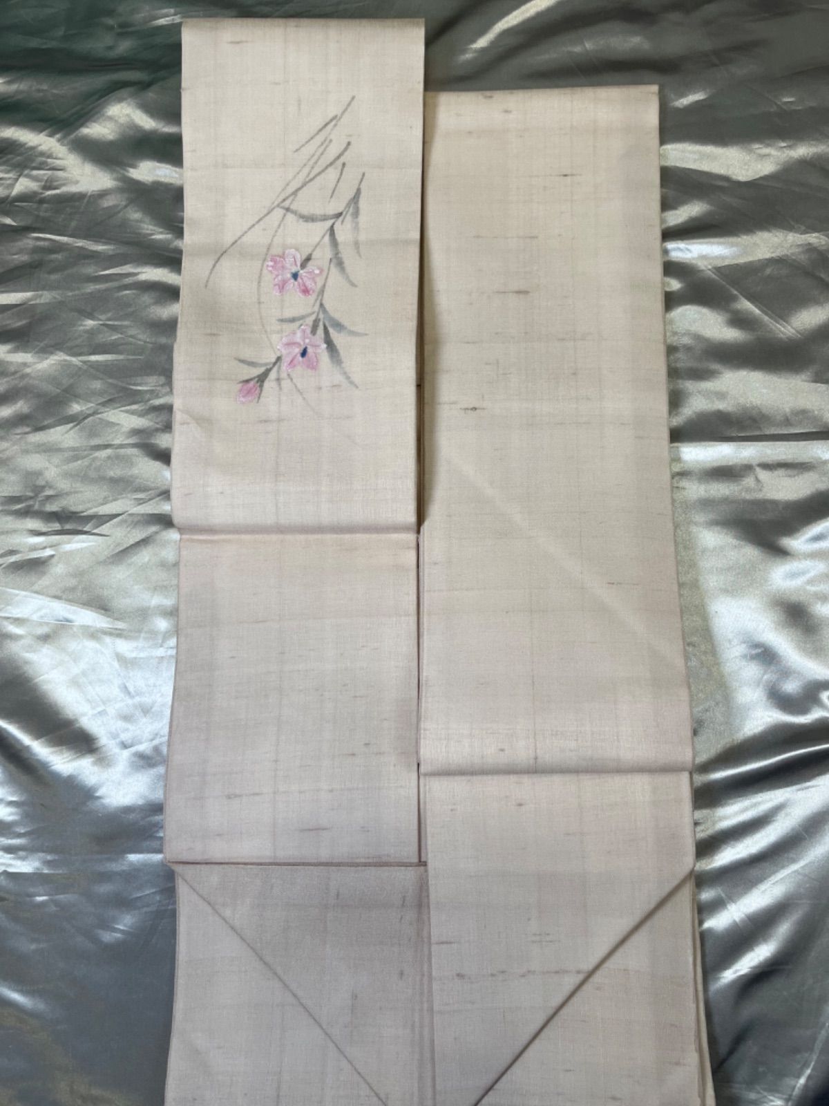 夏帯超豪華絢爛綺麗美品長さ382cm生成絹芭蕉オミナエシ名古屋(新品 