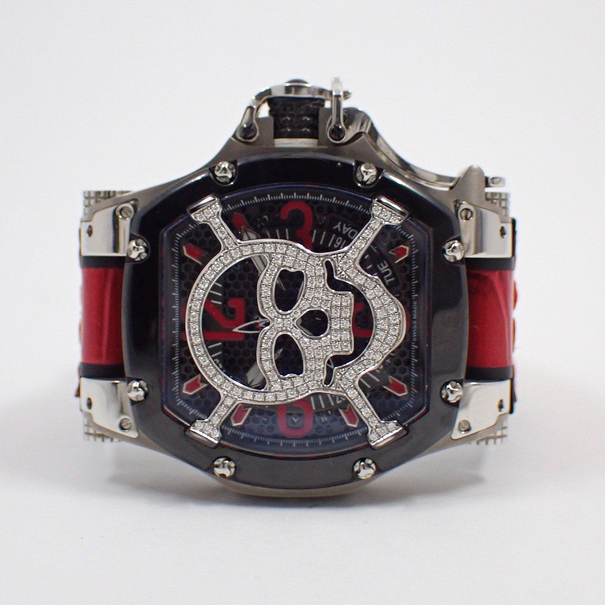 アクアノウティック キングトノー 自動巻き メンズ 腕時計 デイデイト 黒文字盤 スカル型ダイヤ入りグリッドベゼル いおき質店 WWW_NOITHATQUANGTHANH_NET