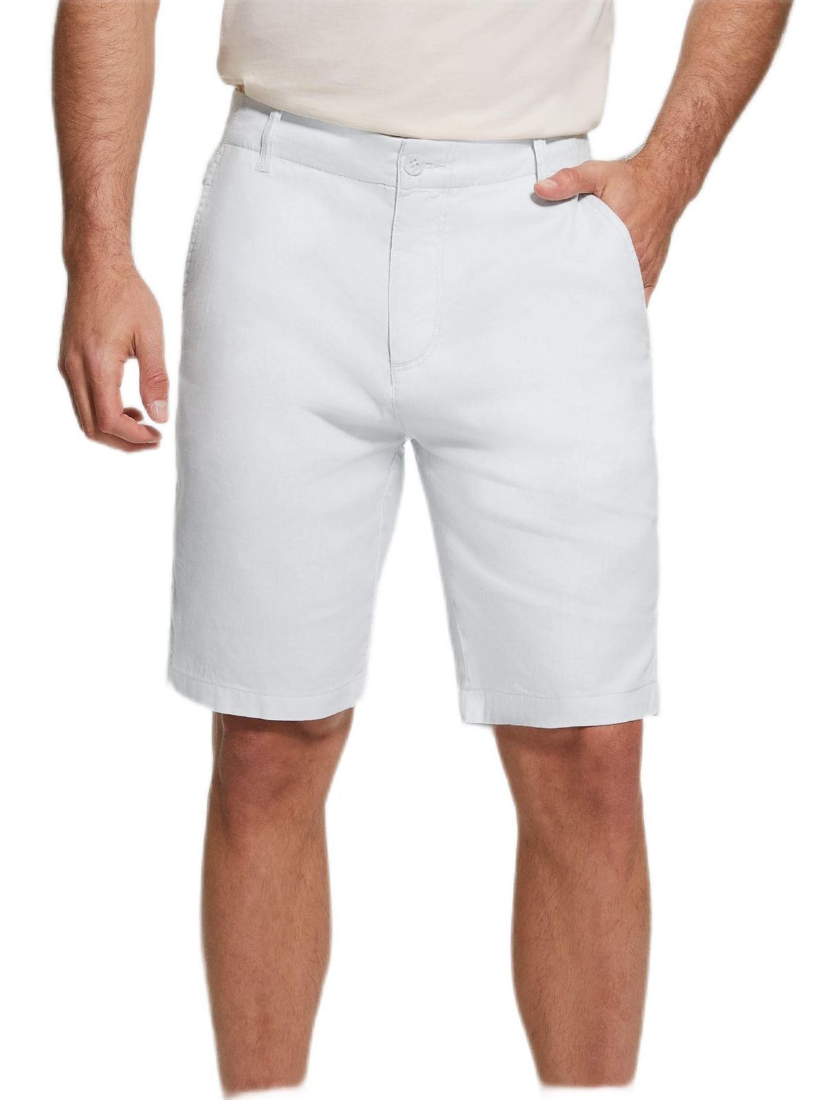 29_A70N ゲス カジュアルハーフパンツ RESORT LINEN CLASSIC FIT SHORT メンズ A70N