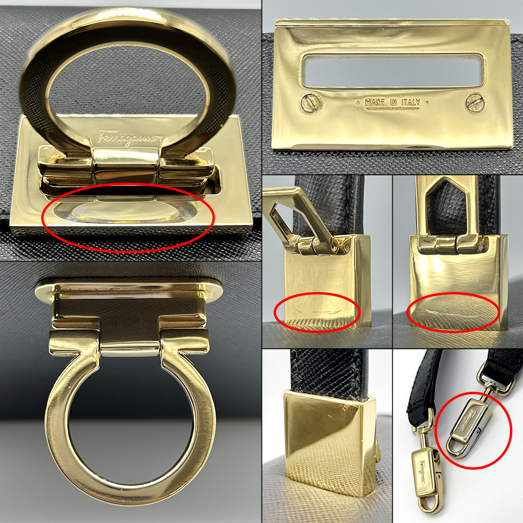 サルヴァトーレフェラガモ　Salvatore Ferragamo　ガンチーニ　エンボスレザー　 ハンドバッグ　ストラップ付