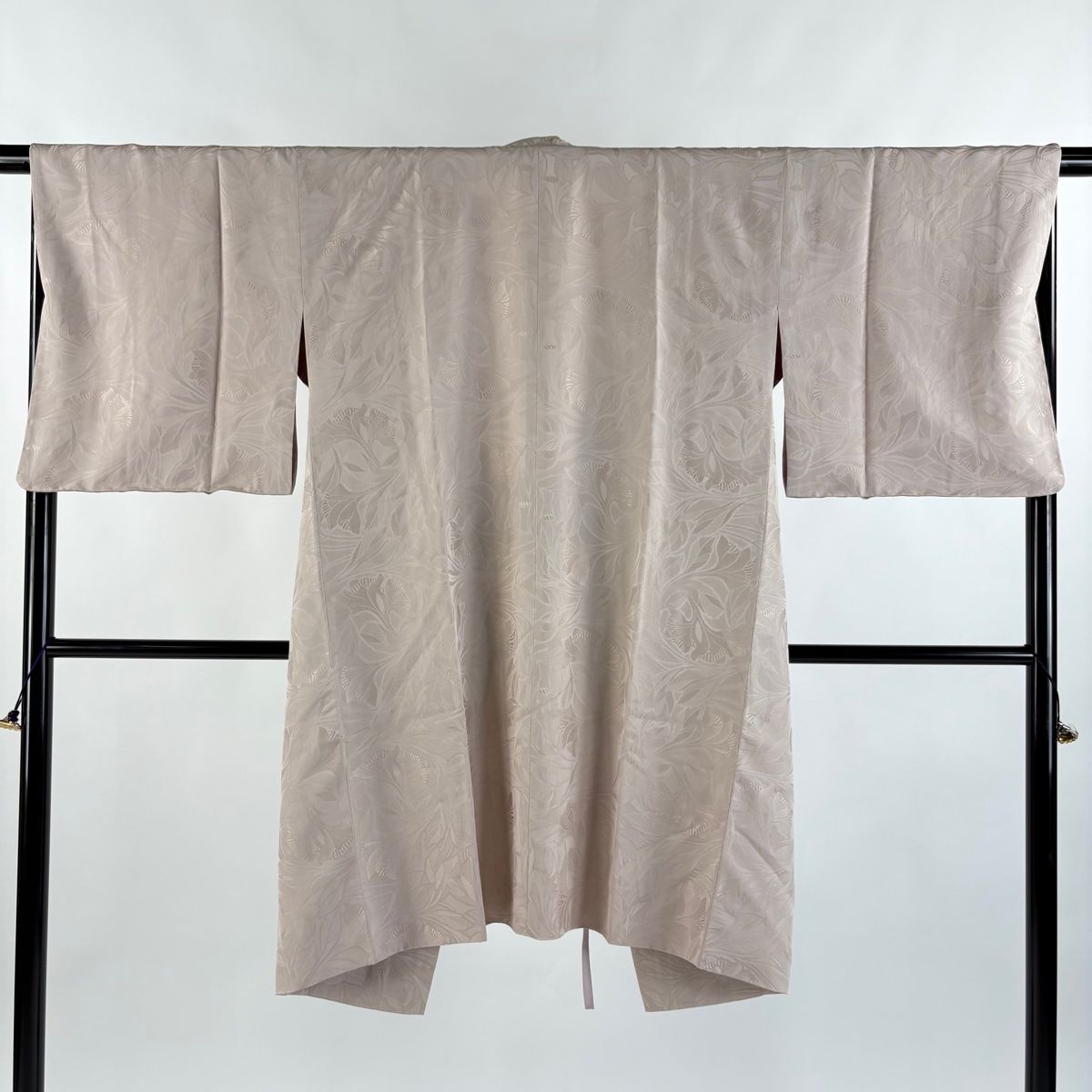 道行 身丈104cm 裄丈67cm M 和装コート へちま衿 地紋 ピンクベージュ 正絹 秀品