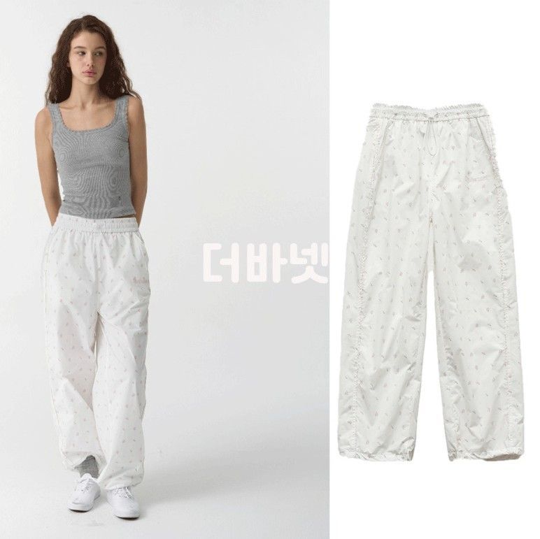 the Barnnet 25SS Candy Tuft Flower Jogger Pants | White ♪