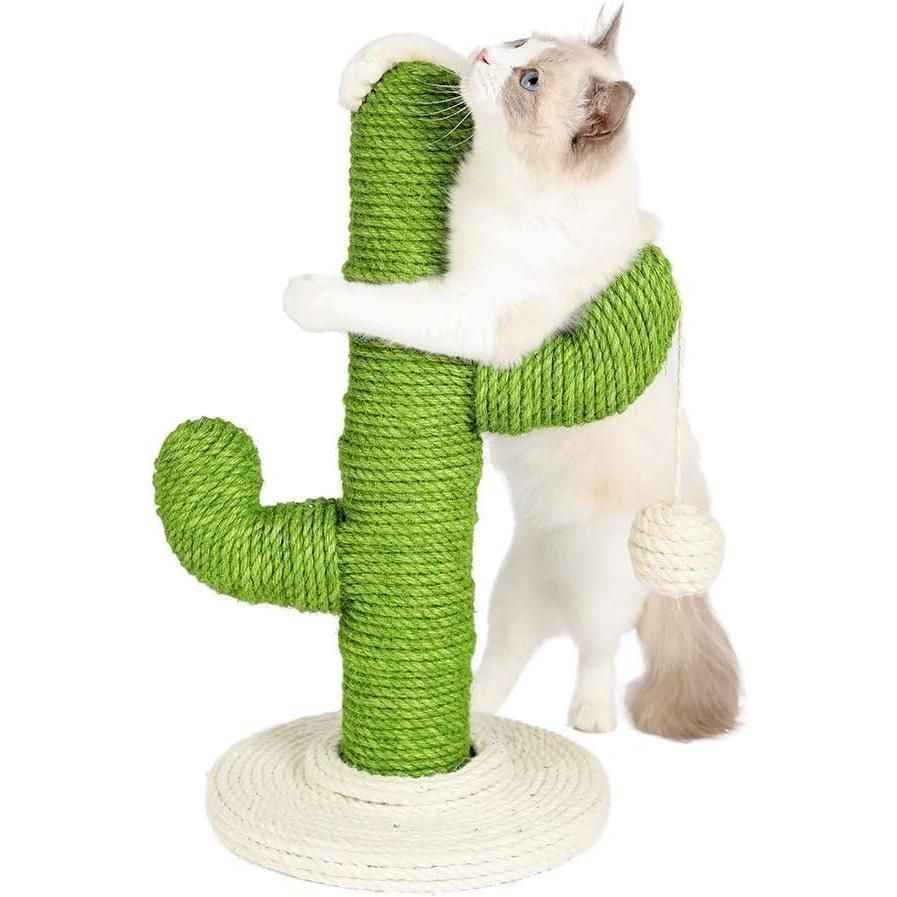  猫タワー 猫用 爪とぎサボテン型 ネコポール 麻縄 手巻き つめとぎ 猫の木 多頭飼い 組立簡単 子猫から大型猫 据え置き型キャットタワー キャットタワー