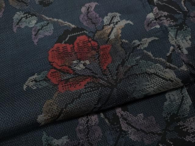 平和屋着物●本場大島紬　カタス9マルキ　花蝶間道　正絹　逸品　AABA4871ck 平和屋着物○本場大島紬 カタス9マルキ 花蝶間道 正絹 逸品 AABA4871ck