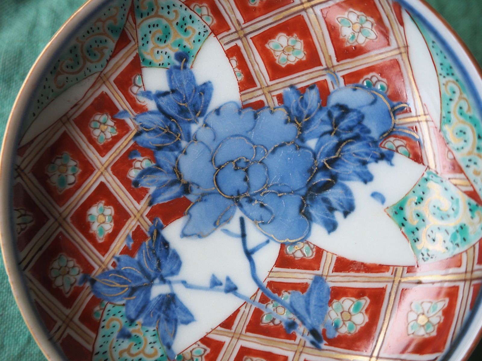 大聖寺伊万里 色絵金彩 小皿 2客セット｜染錦 花格子文 古道具を