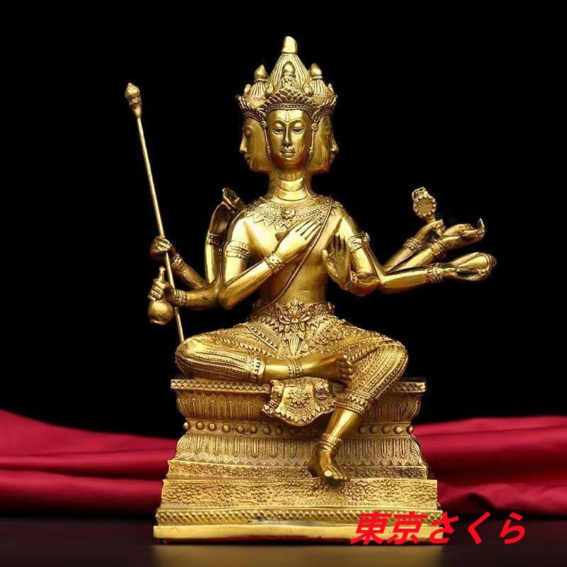 人気商品発売中】仏陀 エラワン仏陀 置物 オブジェ ゴールド 金色 銅製