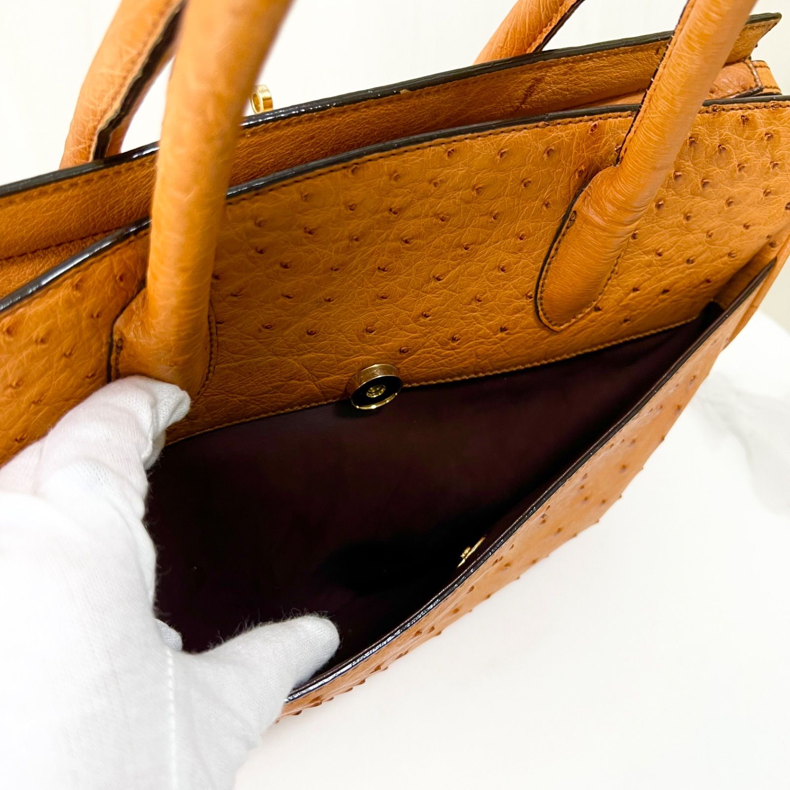 オーストリッチ JRA認証 オレンジ エキゾチック レザー フルポイント