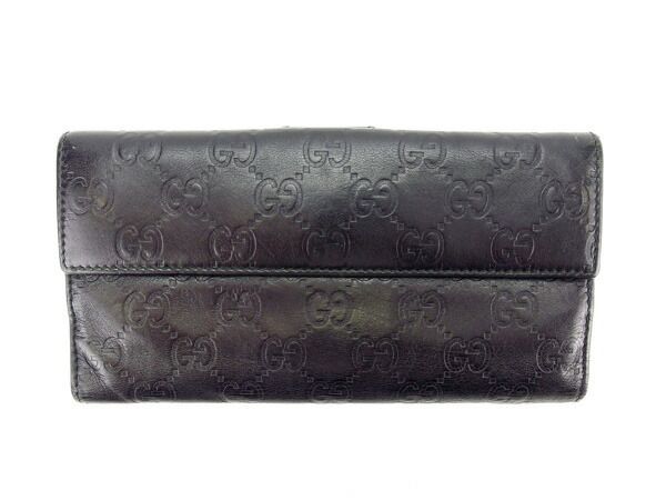 グッチ 長財布 Wホック グッチシマ ブラック×ゴールド GUCCI 長サイフ