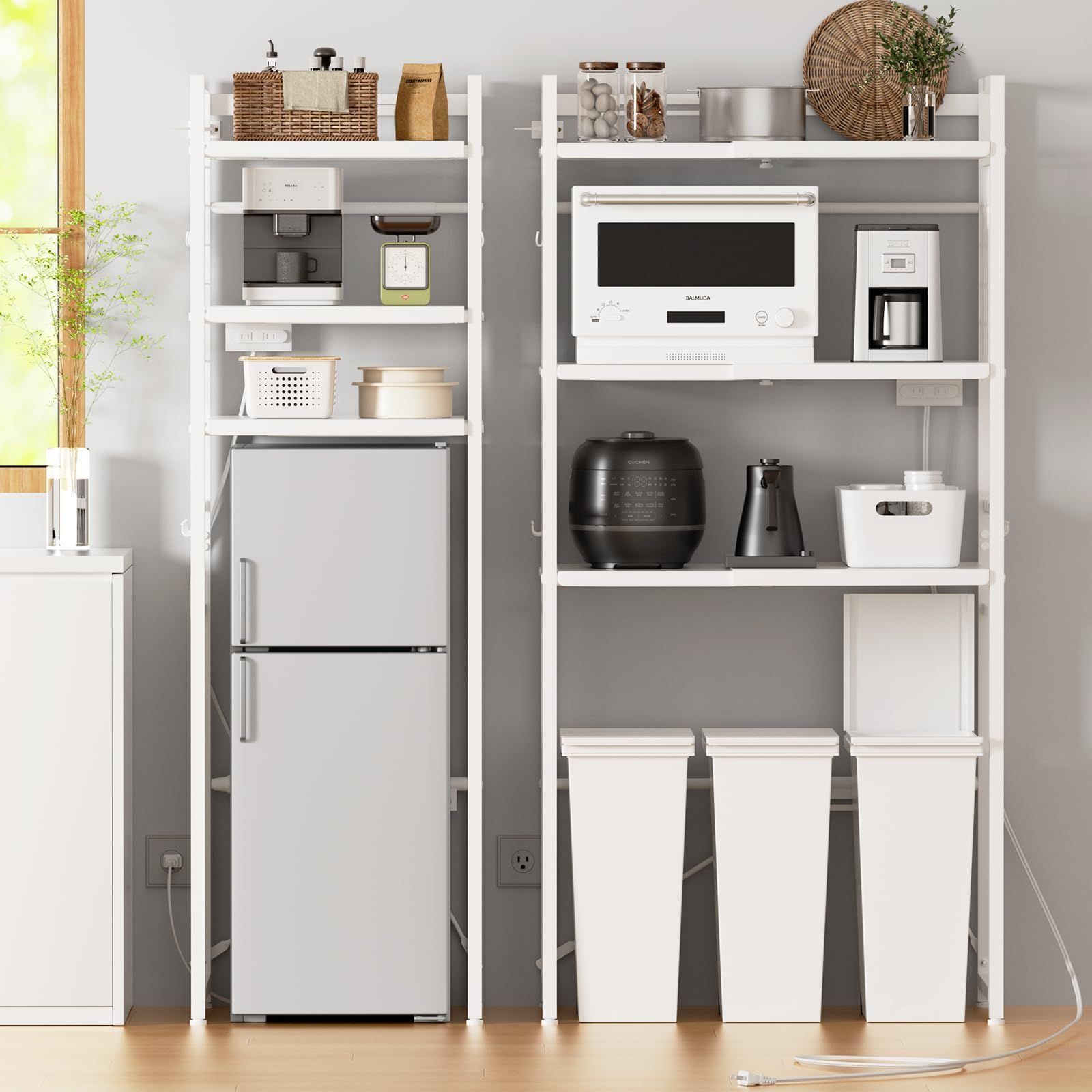 ゴミ箱上ラック✨冷蔵庫上 キッチン ランドリーラック 50〜80cm フック