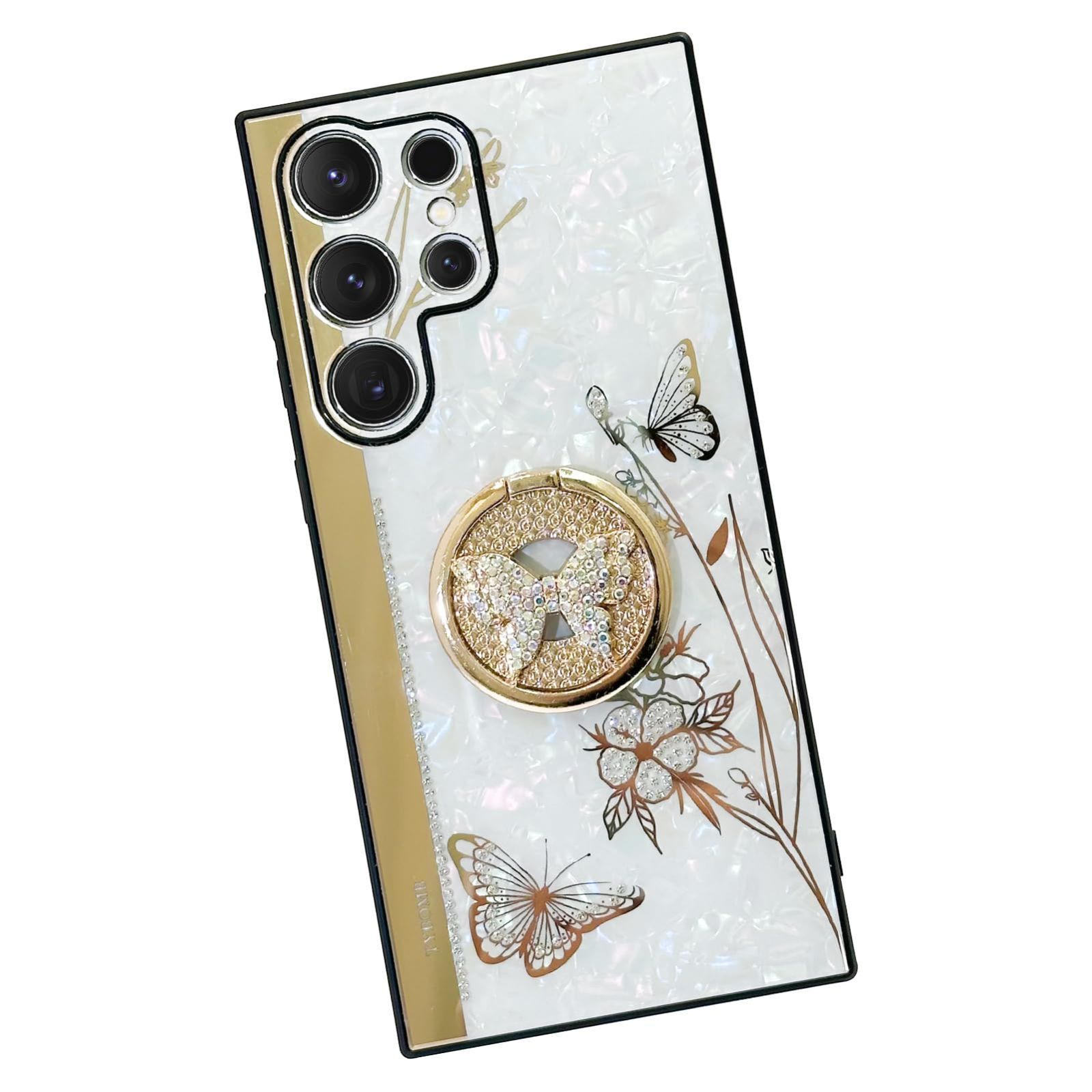 XORITD Galaxy S23 Ultra 用 ケース キラキラ 可愛いバタフライ ブラケット キラキラのブレスリングデザイン、豪華な電コーディネート 貝殻の模様 ソフトTPU+PC冲材 カメラ保護 防塵 耐衝撃性 おし