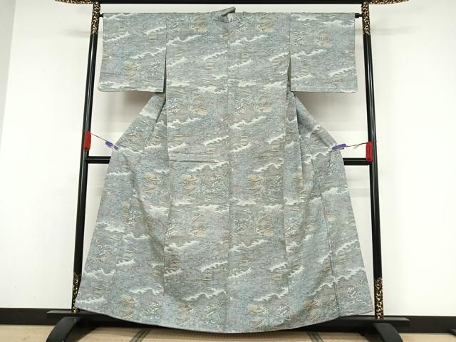 平和屋着物▽結城紬 単衣 80亀甲 風景文 正絹 逸品 CAAV3876dy