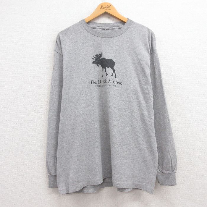 XL/古着 長袖 ビンテージ Tシャツ メンズ 90s The Black Moose シカ クルーネック グレー 霜降り 24aug27 中古