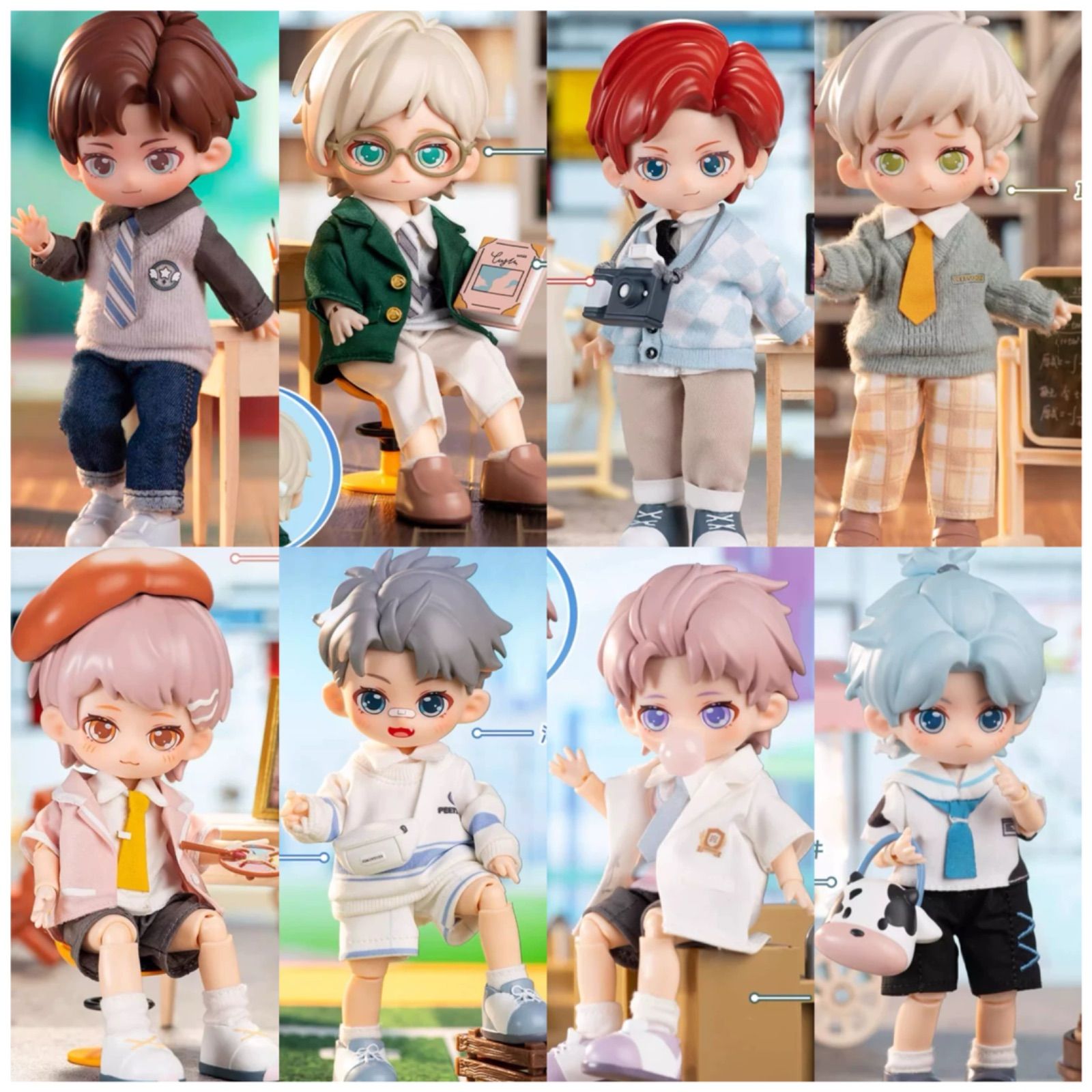 【開封済】SIMONTOYS 佩特森 Season1 “ペターセン男子学生シリーズ” 1/12 BJD Doll 15cm 人形 人偶 置物 海外限定 ブラインドボックス 置物 【モデル：全種類 Boy】8点
