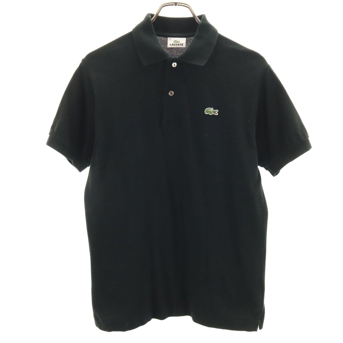 美品LACOSTE ラコステ ポロシャツ Tシャツ 3 M相当 黒ブラック 鹿子 ラコステ EXCLUSIVE EDITION 鹿の子ポロシャツ 3サイズ 黒
