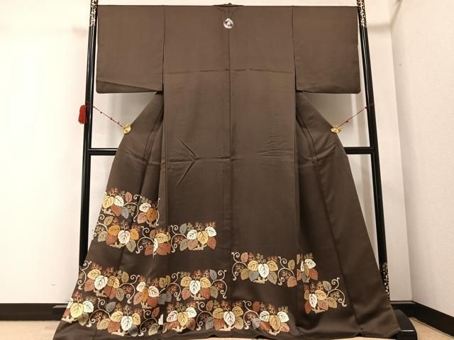 平和屋着物●創業460年 千總 色留袖 刺繍 桐文 金彩 ロング丈 正絹 AABC2574ph