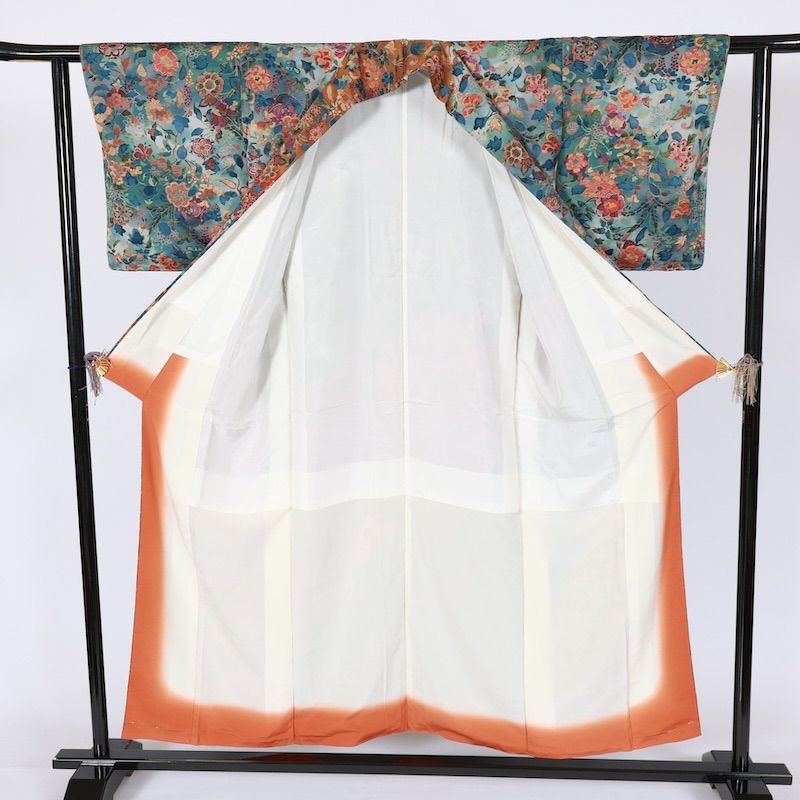 小紋 新品未使用品 ブルー 茶 紫 藍 グリーン 唐花 ぼかし T635 - メルカリ
