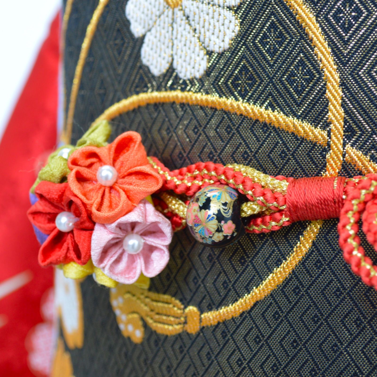 美品》正絹 振袖フルセット SS〜Mサイズ 成人式 金駒刺繍 赤地 鞠 古典