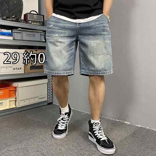 29 約0 メンズ ファッション 服 男性用 オシャレ シンプル 大人 かっこいい 大きいサイズ ストリート 紳士服 夏 アメカジ ウォッシュド レトロ ダメージ デニム ショート パンツ ゆったり 快 五分丈 パンツ