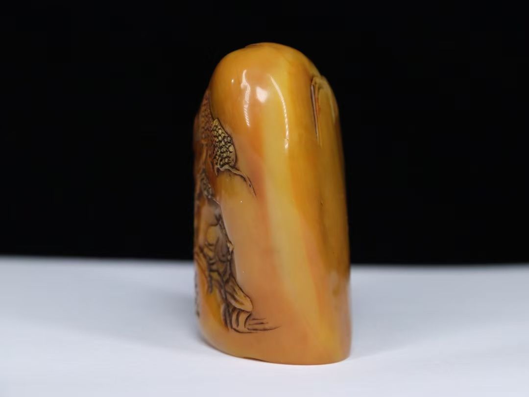 中国古美術.旧蔵. 寿山石彫刻.松下老人紋.随形印鑑置物.骨董品25091311