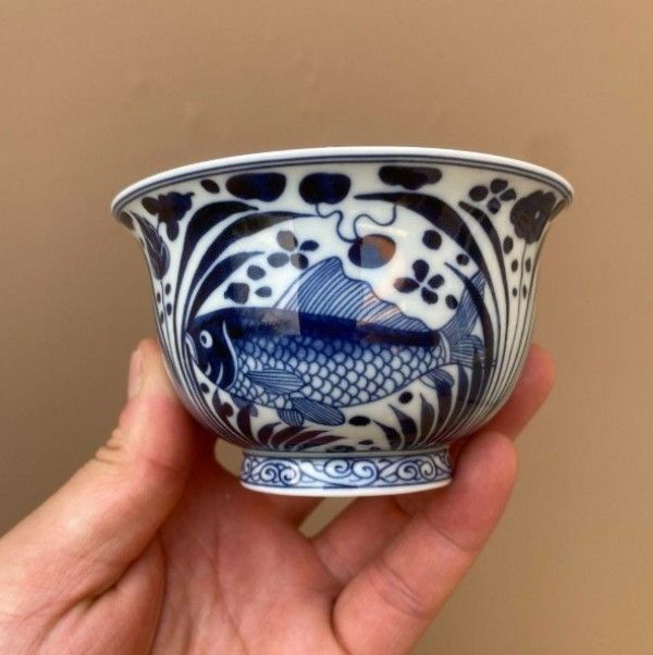 新品】景徳鎮 元青花磁器魚藻紋懸停二才蓋碗 茶碗 煎茶器 - メルカリ