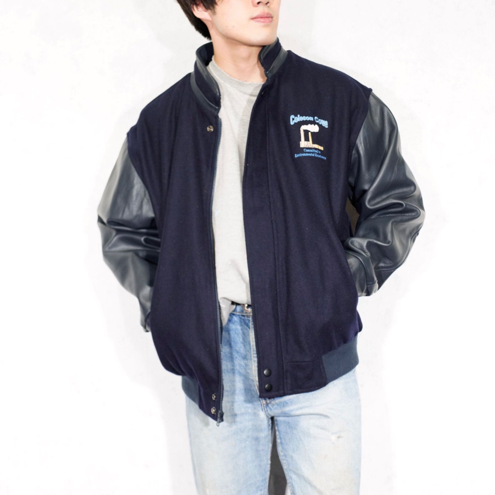 USA VINTAGE NORTH END Coleson Cove EMBRIDERY DESIGN LEATHER WOOL STADIUM JUMPER|アメリカ古着刺繍デザインレザーウールスタジャン