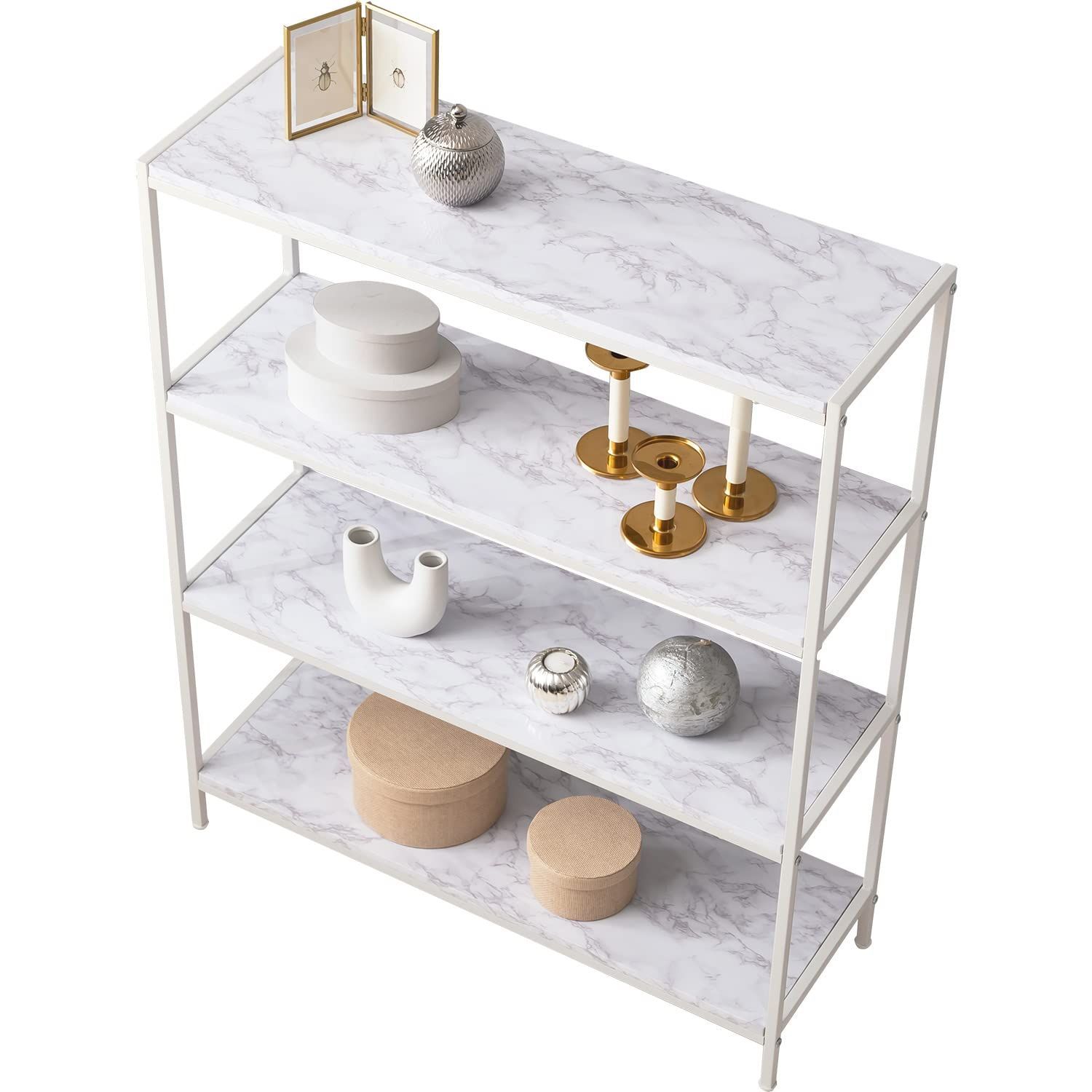 新商品 韓国インテリア おしゃれ モダン ホワイト 幅90 4段 収納 1台 棚 大理石調 スチール LCC-4664MWH ラック オープンシェルフ 萩原 Hagihara