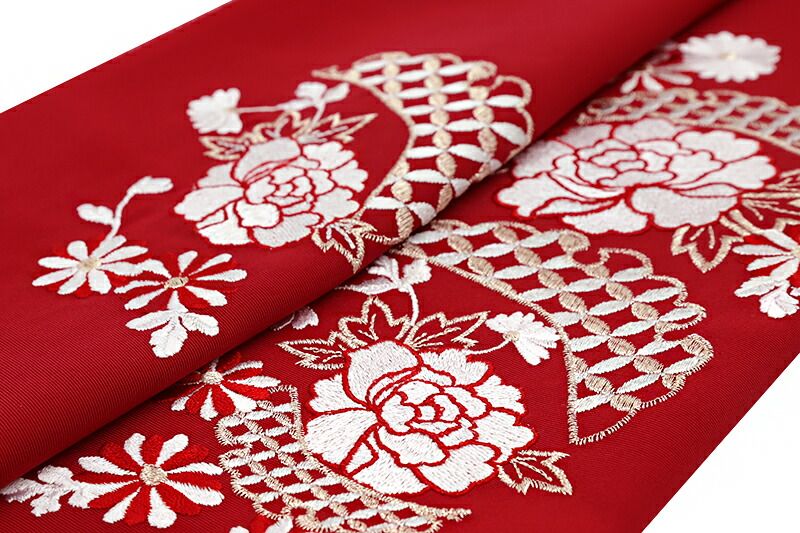 半襟 半衿 厚き 刺繍入り 白 × 金 振袖用 礼装用 花と