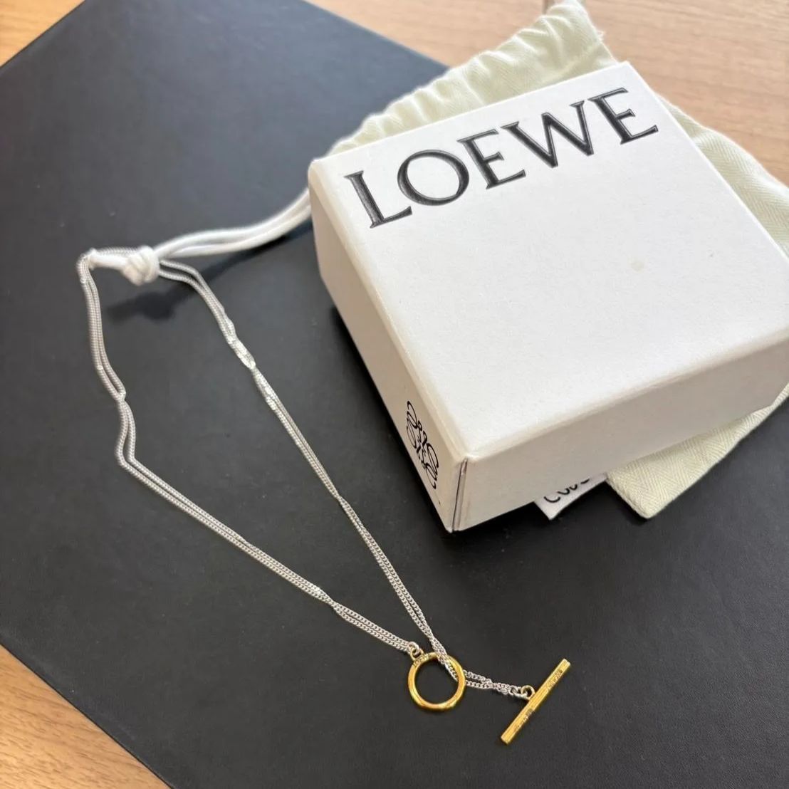 EL5】ロエベ LOEWE トグル ダブルチェーン ネックレス Ag925