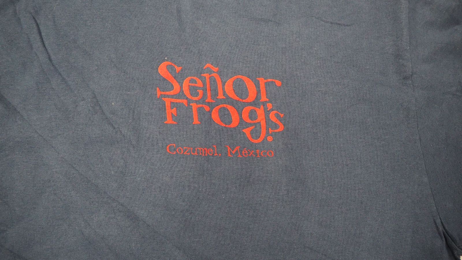 (アメリカ古着)Senor Frogs セニョールフロッグス カエルイラスト ネイビーTシャツ M