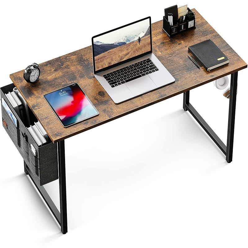 KKL デスク パソコンデスク 収納袋付き 幅100cm×奥行50cm ゲーミングデスク 机 pcデスク 勉強机 フック付き ?子 ワークデスク desk 作業机 テレワーク シンプル 組立簡単 モニターアーム取付対応 