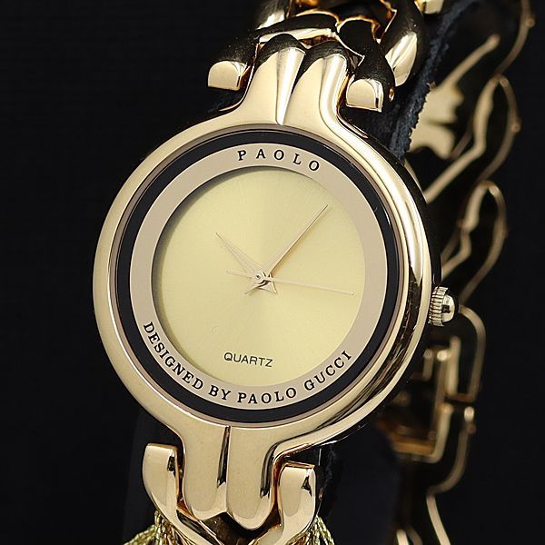 箱付 稼働 良品 デザイン バイ パオロ グッチ QZ ゴールド文字盤
