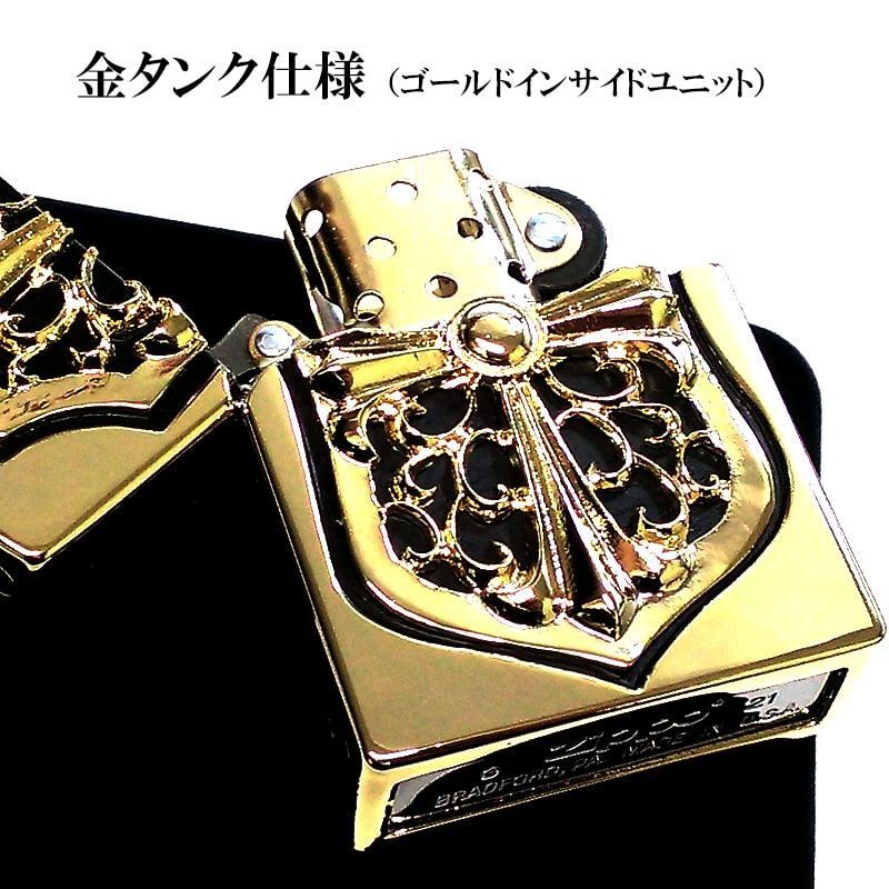 ZIPPO ライター メタルジャケット ジッポ 超重厚 ゴールド クロス 盾 